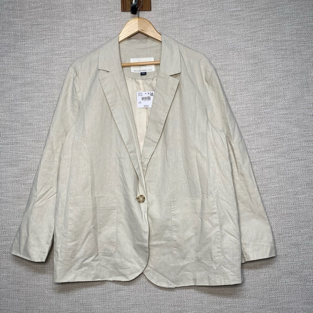 NEW American Eagle Oversized Linen Blend Blazer Jacket M Womens 1B 1V Beige 5847